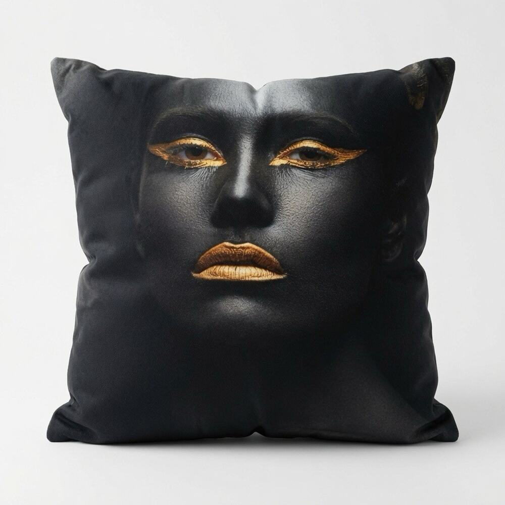 Black Gold African Woman Throw Pillow Case Cover Modern Glam Cushion Art Decor